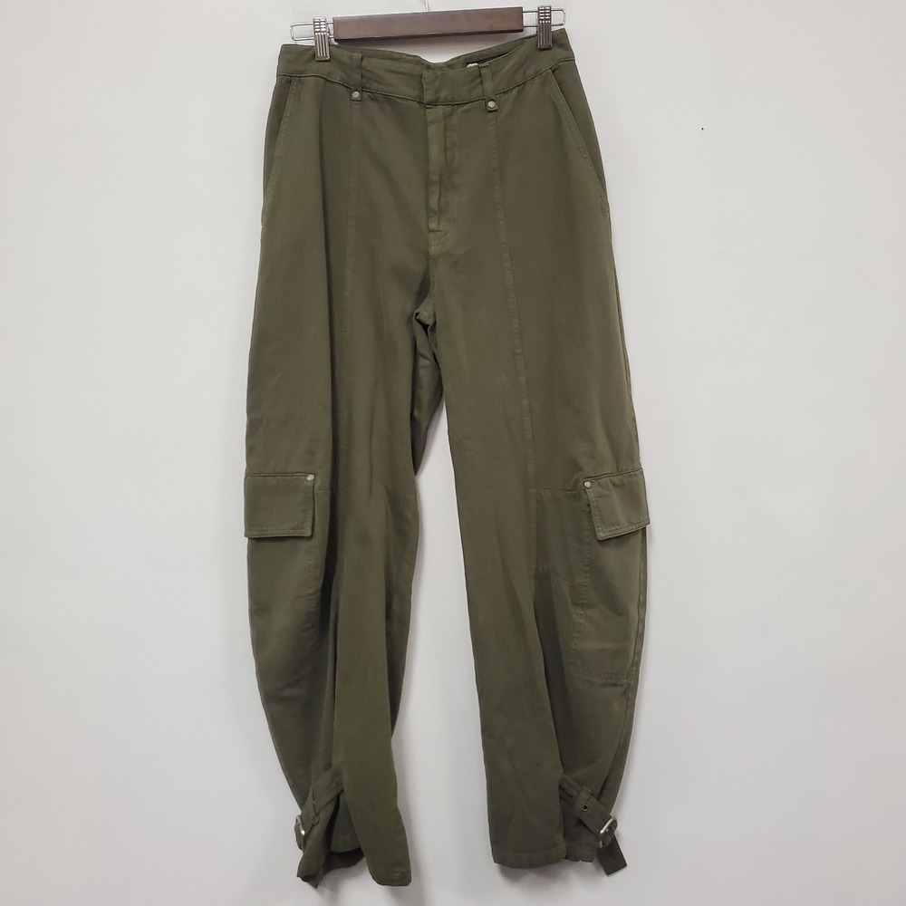 Zara Womens Baggy Military Barrel Let Paratrooper Pants Size 2 Green Buckle